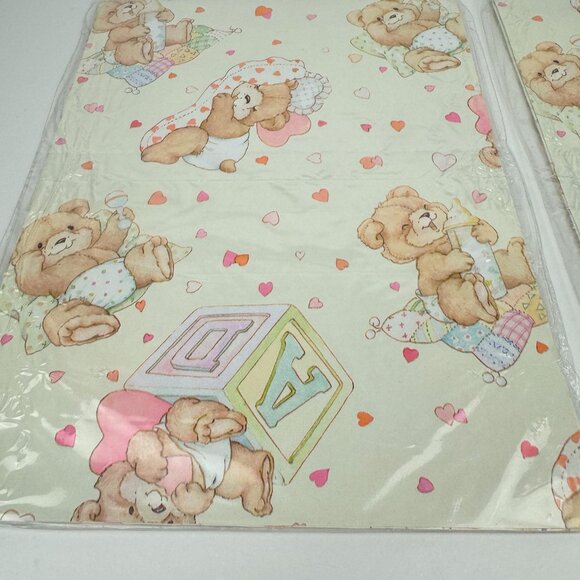 Vtg Teddy Bear Blocks Hearts Baby Child American Greetings Sheet Gift Wrap Paper - Picture 5 of 5